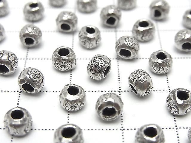 Karen Silver Flower Pattern Rondelle 5x5x4mm 3pcs