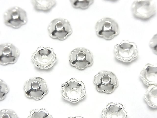 Silver 925 Bead Caps Flower Design 5x5x2mm White Silver 4pcs