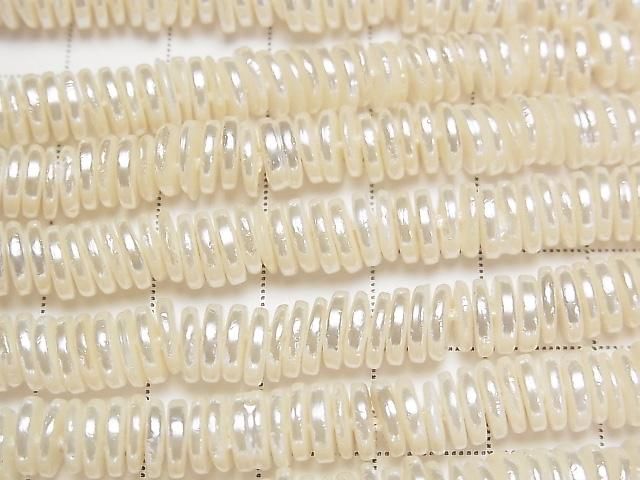 [Video] Shell Pearl White Rondelle (Heishi) 7x7x1.5mm 1strand beads (approx. 15 inches/36 cm)