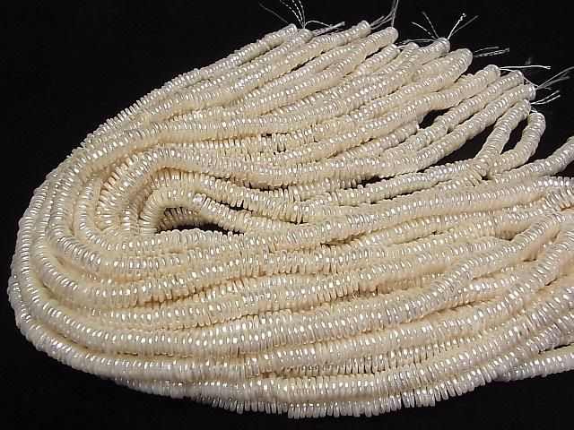 [Video] Shell Pearl White Rondelle (Heishi) 7x7x1.5mm 1strand beads (approx. 15 inches/36 cm)