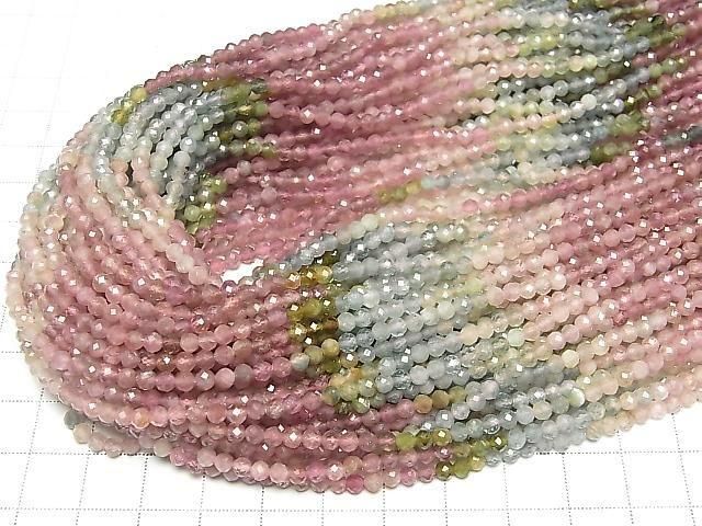 [Video] High Quality! Multicolor Tourmaline AA++ Faceted Round 3mm Color Gradation Half or 1strand beads (approx. 15 inches/37 cm)