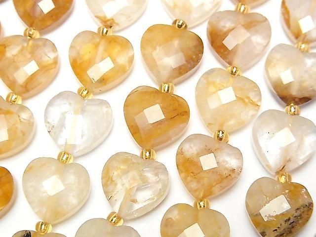 [Video] High Quality! Yellow Hematoid Quartz Vertical Hole Heart Cut 11x12mm Half or 1strand beads (Apprx. 14 inches/34 cm)