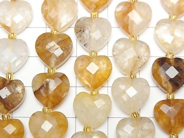 [Video] High Quality! Yellow Hematoid Quartz Vertical Hole Heart Cut 11x12mm Half or 1strand beads (Apprx. 14 inches/34 cm)