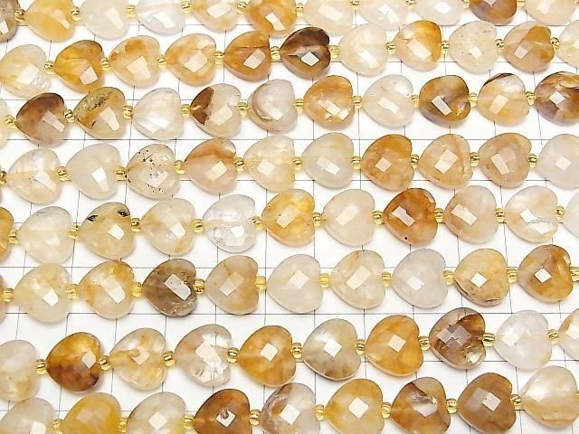 [Video] High Quality! Yellow Hematoid Quartz Vertical Hole Heart Cut 11x12mm Half or 1strand beads (Apprx. 14 inches/34 cm)