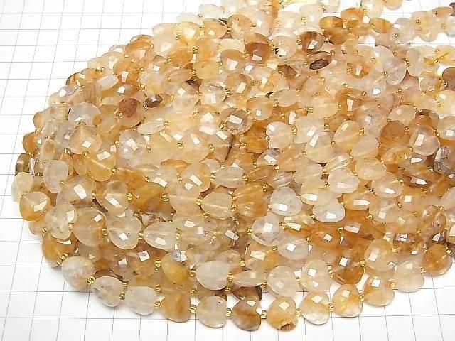 [Video] High Quality! Yellow Hematoid Quartz Vertical Hole Heart Cut 11x12mm Half or 1strand beads (Apprx. 14 inches/34 cm)