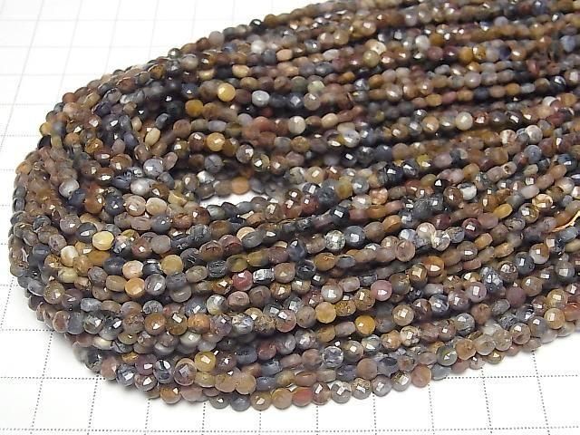 [Video] High Quality! Pietersite Faceted Coin 4x4x2mm 1strand beads (aprx.15inch/36cm)