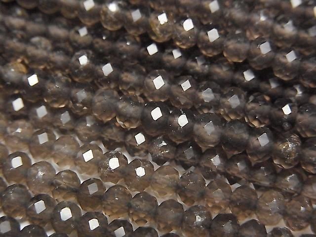 [Video]High Quality! Smoky Quartz AAA Faceted Button Rondelle 4x4x3mm 1strand beads (aprx.15inch/37cm)
