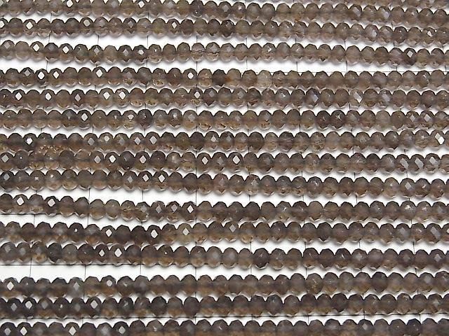 [Video]High Quality! Smoky Quartz AAA Faceted Button Rondelle 4x4x3mm 1strand beads (aprx.15inch/37cm)