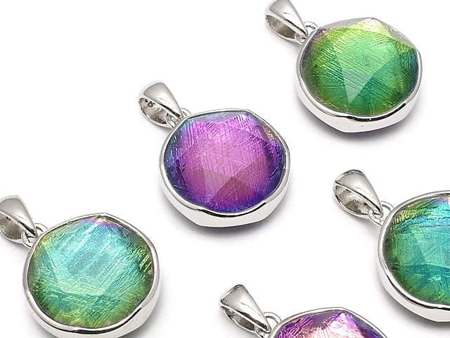[Video] Meteorite (Muonionalusta) Pendant Both Side Finish 13mm Rainbow Color Silver 925 1pc