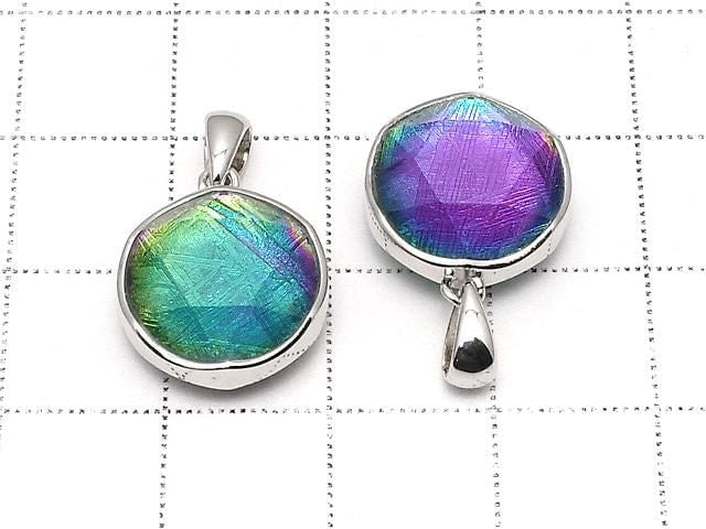 [Video] Meteorite (Muonionalusta) Pendant Both Side Finish 13mm Rainbow Color Silver 925 1pc