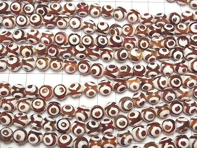 [Video] dZi Beads Round 8mm Red Brown x White 1strand beads (approx. 14 inches/34 cm)