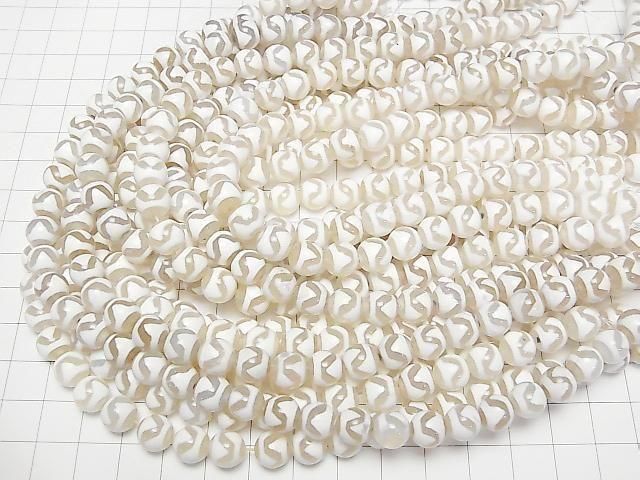 [Video] Tiger's Tooth dZi Beads (Koga Tenju) Round 8mm White Half or 1strand beads (approx. 12 inches/30 cm)