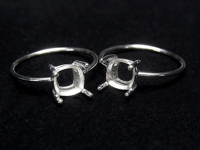 [Video] Silver925 Ring Frame (Prong Setting) Square Faceted 6mm Rhodium Plated 1pc
