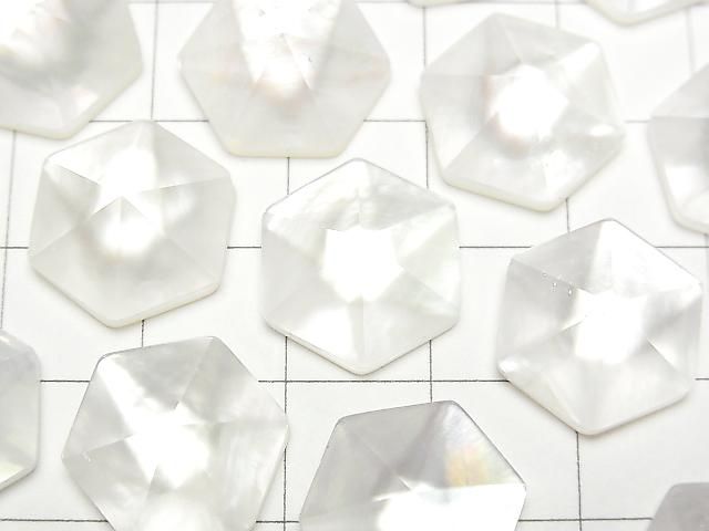 [Video] White Shell x Crystal AAA Hexagon Sugarloaf Cut 15.5x14mm 1pc