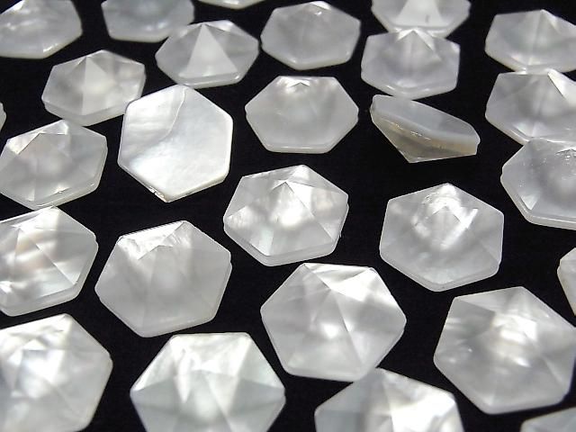 [Video] White Shell x Crystal AAA Hexagon Sugarloaf Cut 15.5x14mm 1pc