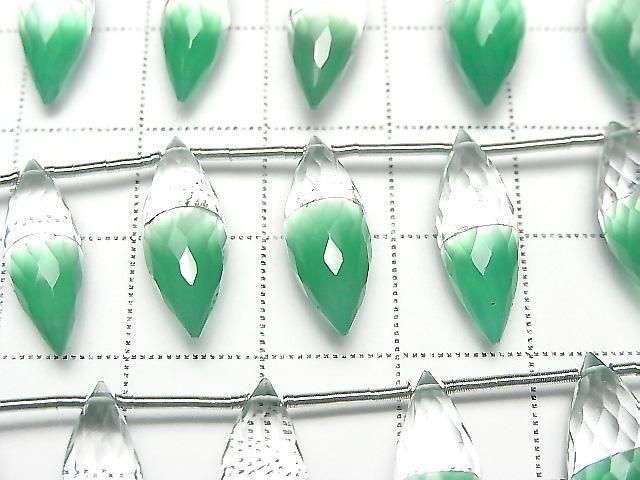 [Video] High Quality Crystal and Green Onyx AAA Marquise Rice Faceted Briolette 1strand beads (8 pcs)