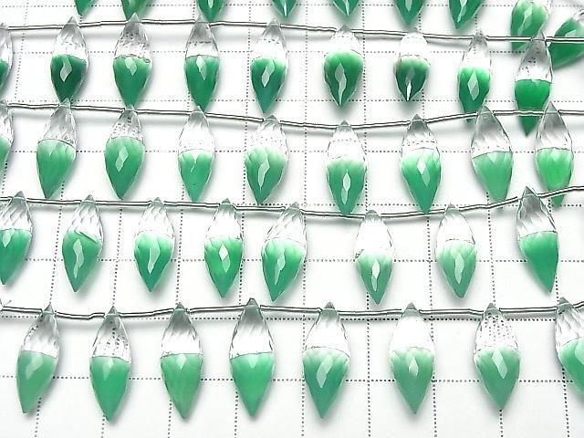 [Video] High Quality Crystal and Green Onyx AAA Marquise Rice Faceted Briolette 1strand beads (8 pcs)