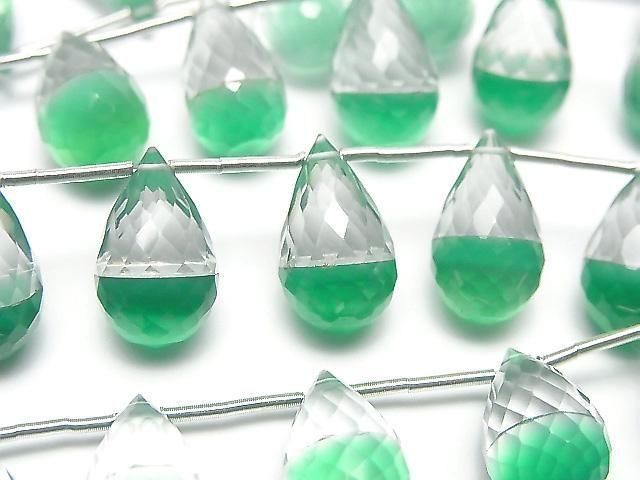 [Video] High Quality Crystal and Green Onyx AAA Drop Faceted Briolette 1strand beads (8 pcs)