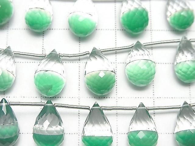 [Video] High Quality Crystal and Green Onyx AAA Drop Faceted Briolette 1strand beads (8 pcs)