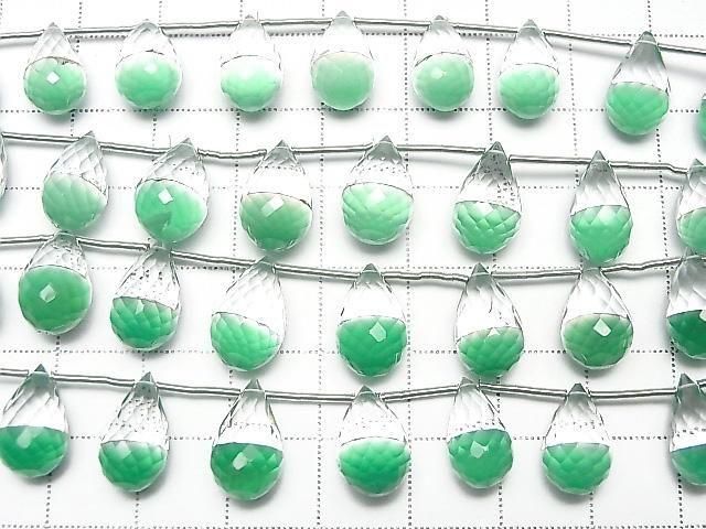 [Video] High Quality Crystal and Green Onyx AAA Drop Faceted Briolette 1strand beads (8 pcs)