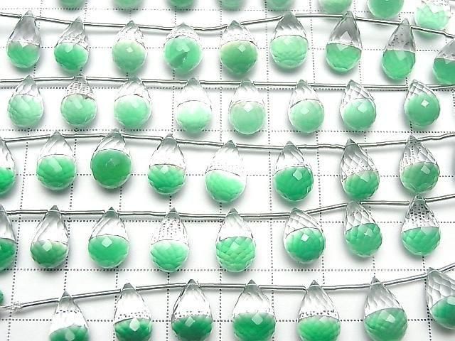 [Video] High Quality Crystal and Green Onyx AAA Drop Faceted Briolette 1strand beads (8 pcs)