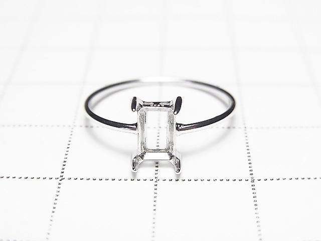 [Video] Silver925 Ring Frame (Prong Setting) Rectangle Faceted 6x4mm Rhodium Plated 1pc