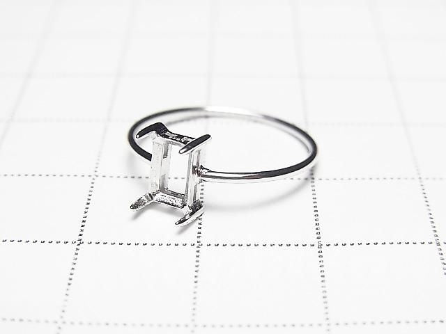 [Video] Silver925 Ring Frame (Prong Setting) Rectangle Faceted 6x4mm Rhodium Plated 1pc