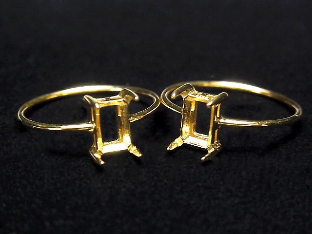 [Video] Silver925 Ring Frame (Prong Setting) Rectangle Faceted 6x4mm 18KGP 1pc