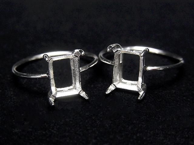 [Video] Silver925 Ring Frame (Prong Setting) Rectangle Faceted 8x6mm Rhodium Plated 1pc
