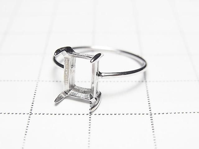 [Video] Silver925 Ring Frame (Prong Setting) Rectangle Faceted 8x6mm Rhodium Plated 1pc