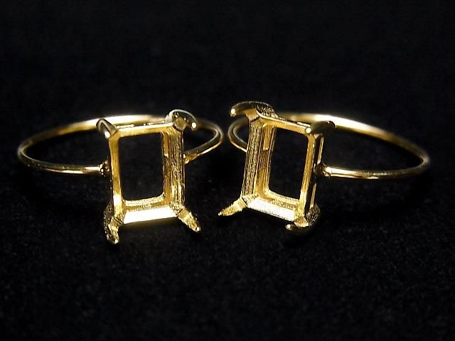 [Video] Silver925 Ring Frame (Prong Setting) Rectangle Faceted 8x6mm 18KGP 1pc
