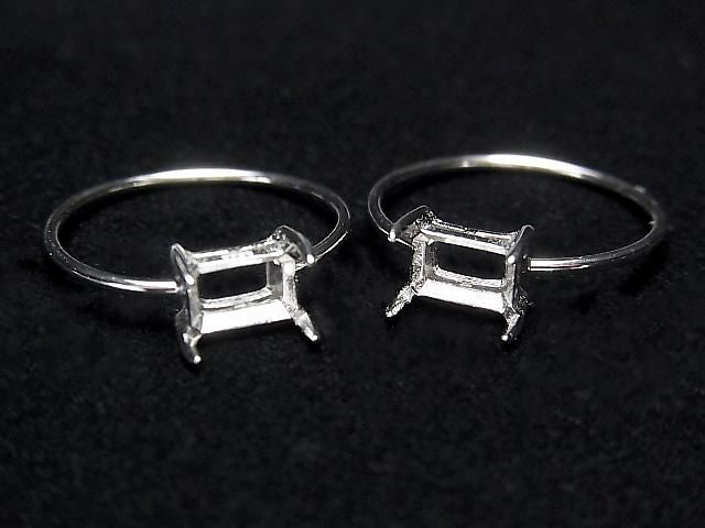 [Video] Silver925 Ring Frame (Prong Setting) Horizontal Rectangle Faceted 6x4mm Rhodium Plated 1pc