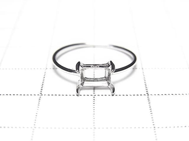 [Video] Silver925 Ring Frame (Prong Setting) Horizontal Rectangle Faceted 6x4mm Rhodium Plated 1pc