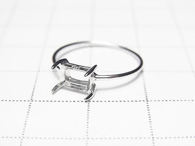[Video] Silver925 Ring Frame (Prong Setting) Horizontal Rectangle Faceted 6x4mm Rhodium Plated 1pc