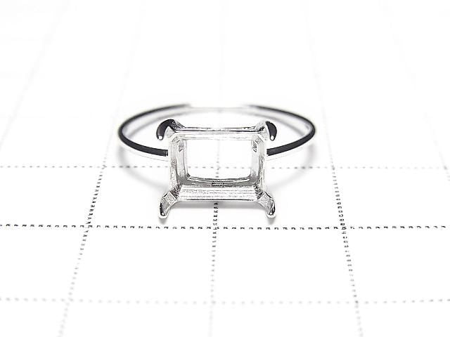 [Video] Silver925 Ring Frame (Prong Setting) Horizontal Rectangle Faceted 8x6mm Rhodium Plated 1pc