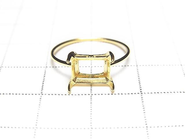 [Video] Silver925 Ring Frame (Prong Setting) Horizontal Rectangle Faceted 8x6mm 18KGP 1pc