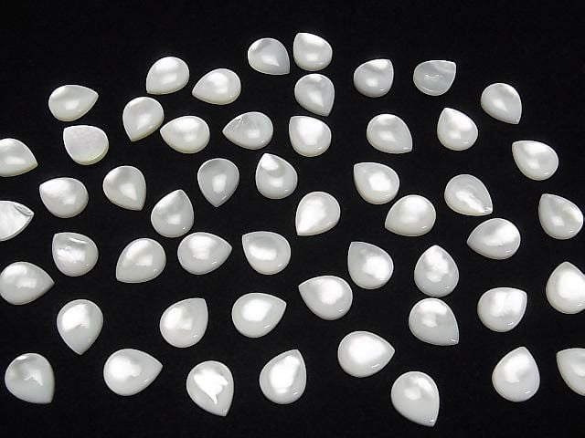 [Video] High Quality White Shell (Silver-Lip Oyster) AAA Pear Shape Cabochon 10x8mm 4pcs