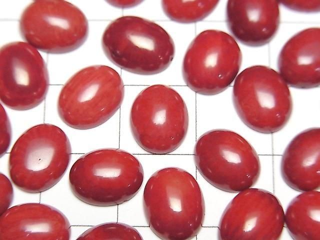 [Video] Red Coral (Dyed) Oval Cabochon 10x8mm 2pcs