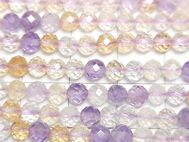 [Video] High Quality! Amethyst x Citrine AAA- Faceted Round 4mm 1strand beads (aprx.15inch/37cm)