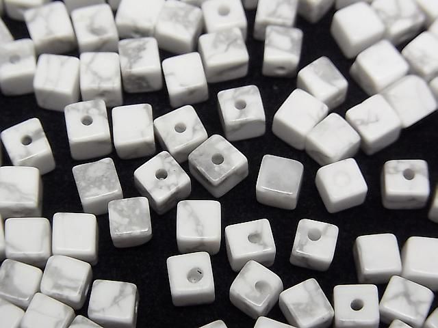 [Video] Howlite Magnesite Cube 4x4x4mm [Half Drilled Hole] 4pcs