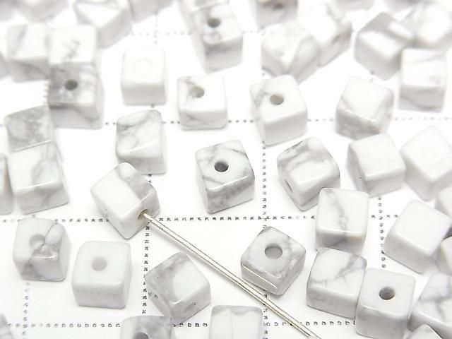 [Video] Howlite Magnesite Cube 4x4x4mm [Half Drilled Hole] 4pcs