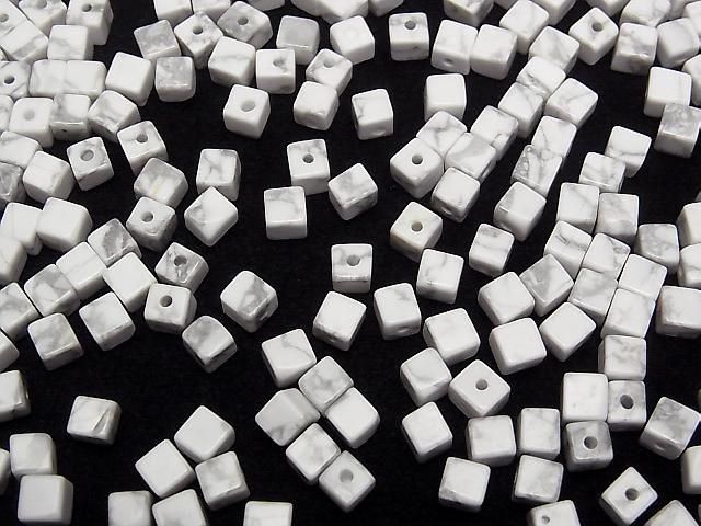 [Video] Howlite Magnesite Cube 4x4x4mm [Half Drilled Hole] 4pcs
