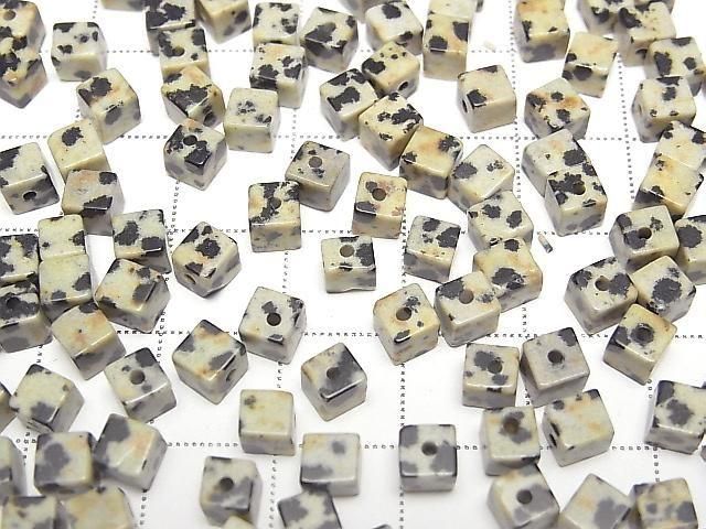 [Video] Dalmatian Jasper Cube 4x4x4mm [Half Drilled Hole] 4pcs
