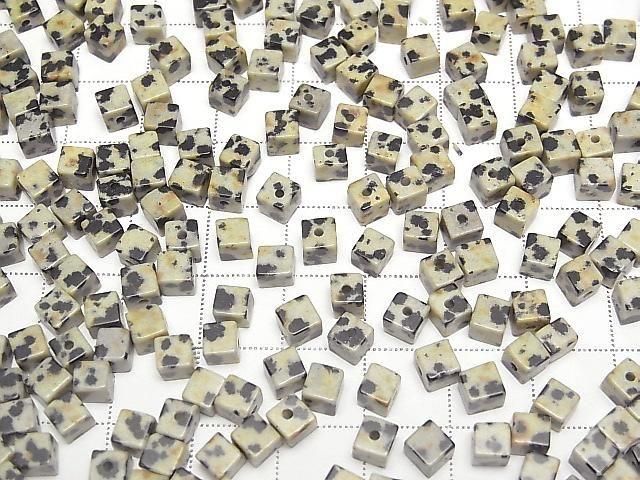 [Video] Dalmatian Jasper Cube 4x4x4mm [Half Drilled Hole] 4pcs
