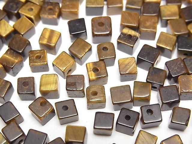 [Video] Yellow Tiger's Eye AA+ Cube 4x4x4mm [Half Drilled Hole] 4pcs