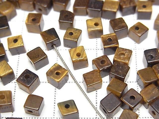 [Video] Yellow Tiger's Eye AA+ Cube 4x4x4mm [Half Drilled Hole] 4pcs