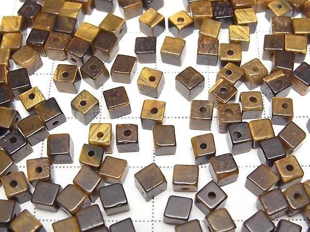 [Video] Yellow Tiger's Eye AA+ Cube 4x4x4mm [Half Drilled Hole] 4pcs