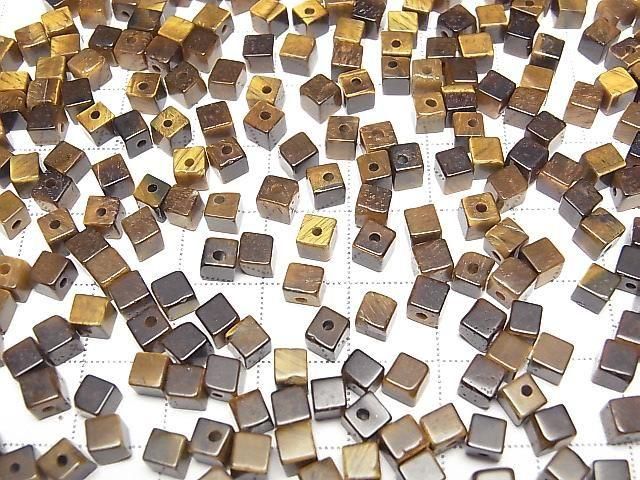 [Video] Yellow Tiger's Eye AA+ Cube 4x4x4mm [Half Drilled Hole] 4pcs