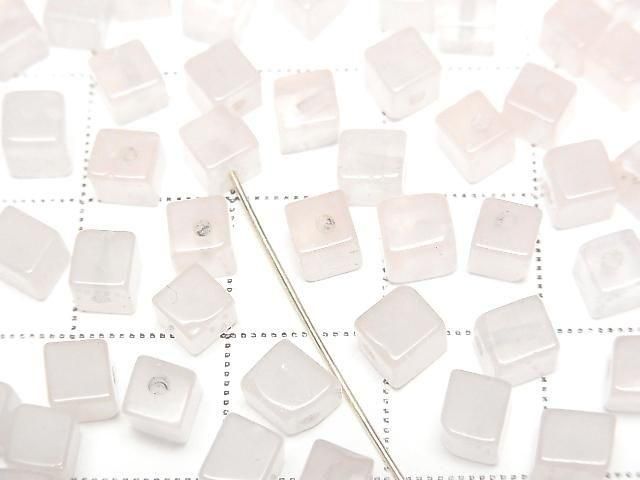 [Video] Rose Quartz AA Cube 4x4x4mm [Half Drilled Hole] 4pcs