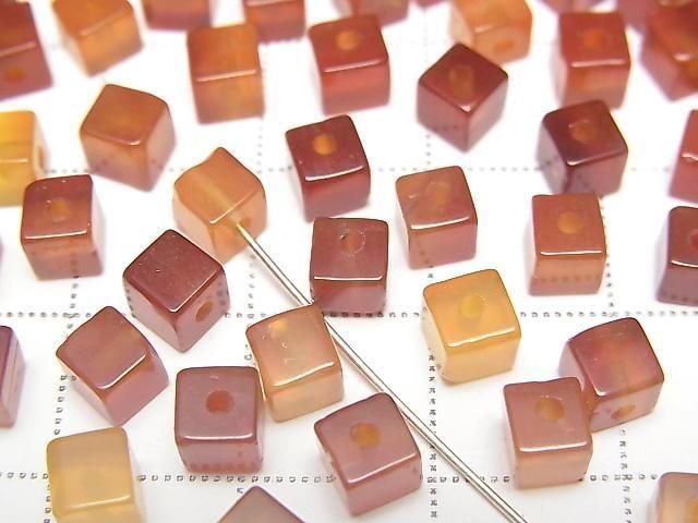 [Video] Red Agate Cube 4x4x4mm [Half Drilled Hole] 4pcs